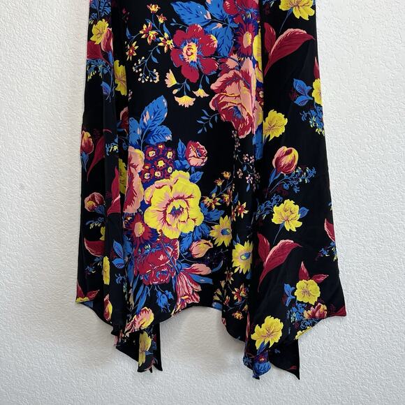 Diane Von Furstenberg Black Floral Silk Sleeveless Shark bite Dress Size 2 Aa23 - Picture 8 of 11